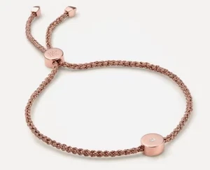 Pulsera de cadena lineal ajustable de diamante único Monica Vinader de oro rosa Vermeil - Imagen 1 de 3
