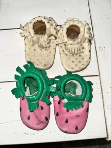 Size 3 Freshly Picked Boutique Soft Sole Leather Baby Shoes Watermelon Gold - Picture 1 of 10