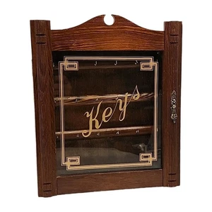 Vintage Wooden Western Wall Key Holder Cabinet Box with Glass Frame Door Rustic - Picture 1 of 7