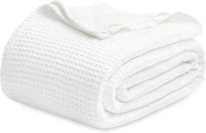 Manta Tejido Gofre 100% Algodón Talla Queen - Suave y Transpirable, Blanca 90x90" - Imagen 1 de 11