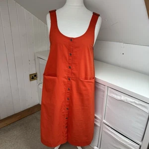 Gudrun Sjoden Pinafore Dress Size S Orange Cotton Linen Button Up Layering - Picture 1 of 11