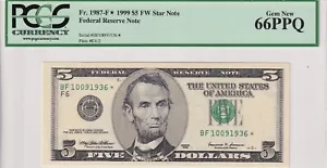 United States Of America, 5 Dollars, 1999, UNC, Fr.1987, (Star / Replacement ) - Picture 1 of 2