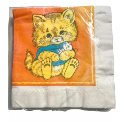 Vintage Critter Sitters Paper Party Napkins C A Reed Orange Cat Children’s NIP - Image 1 of 4