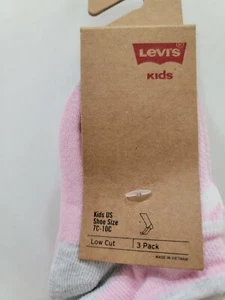 Levi’s Socks Girls Low Cut New With Tags 3 Pack Size 7C/10C Pink, White, & Grey - Picture 1 of 5