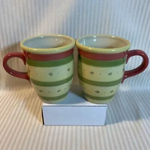 Pfaltzgraff PISTOULET by Jana Kolpen 14 oz Coffee Mugs Red Handle Set of 2 - Picture 1 of 8