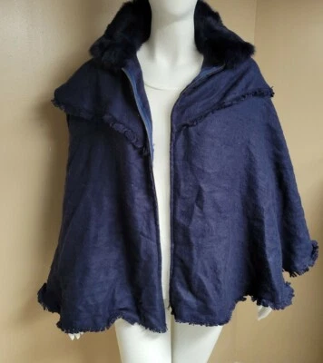 Poncho con cremallera de piel de conejo azul diseño Echo $129 r101 Foto 1 de 4