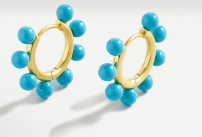 J. Crew Monaco Blue Pearl Charm Huggie Hoop Earrings 7/8 in, New - Image 1 of 4