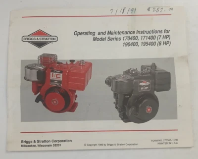 Briggs & Stratton Operating/Maintenance Instructions Model 170400/171400, 190400 - Image 1 of 2