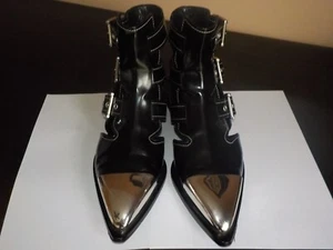 ALEXANDER MCQUEEN  ANKLE BOOTS, BLACK IVORY SILVER, SIZE US 8 M   - Picture 1 of 9