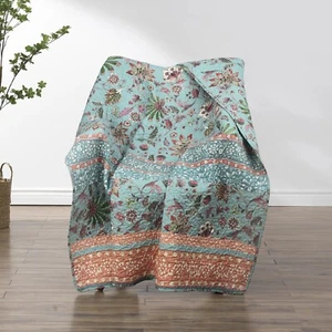 Throw Blanket Blue Coral Floral Print Microfiber Quilted Chair Sofa Wall Cover - Picture 1 of 5