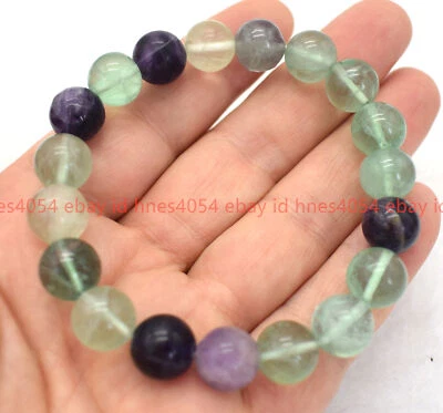 Pretty !Natural 10mm Multicolor Fluorite Gems Round Beads Stretch Bracelet 7.5in - Image 1 of 4