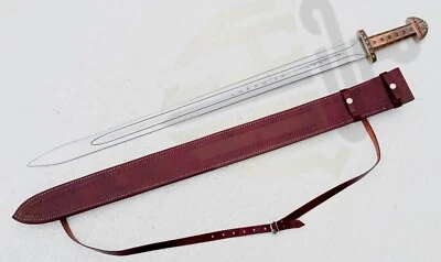 Carbon Steel Full Tang Viking King Sword of Ragnar & Bjorn w/ Brown Leather Sht - Image 1 of 4