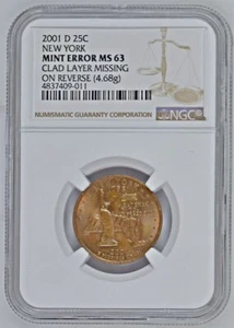 2001-D NGC MS63 New York Missing REVERSE Clad █ $517 APR! Washington Quarter 25C - Picture 1 of 4