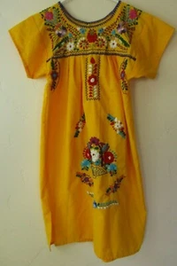 Mexico Embroidery dress yellow floral Kids M Child clothing - Picture 1 of 5
