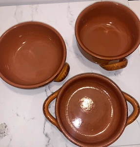 3 Pc.Set De SILVA POTTERY Terra Cotta Handled Glazed Soup Bowl Made in Italy EC - Picture 1 of 12