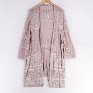 Catherines Sweater 4X Tan Taupe Open Front Cardigan Duster Lace Knit Boho Chic - Picture 1 of 7