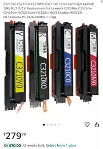 4PK Toner Set for Lexmark C3210C0 C3210K0 C3210M0 C3210Y0 B/C/M/Y NO CHIP - Picture 1 of 7
