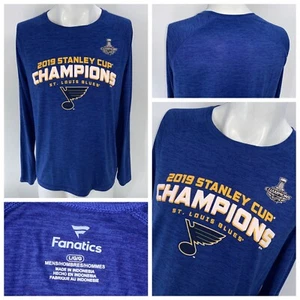 St. Louis Blues Fanatics Long Sleeve Shirt L Men Blue 2019 Stanley Cup YGI W4-93 - Picture 1 of 12