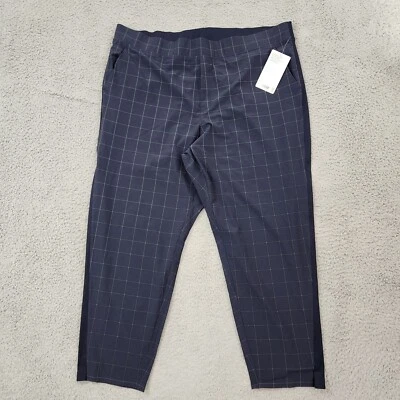 Athleta Pants Womens 20 Navy Window Pane Plaid Brooklyn Textured Ankle Pull On - Image 1 of 4