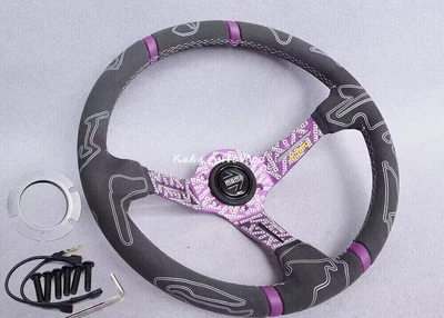 Volante deportivo 350 mm MOMO ULTRA púrpura radios plato profundo gamuza coche de carreras Foto 1 de 4