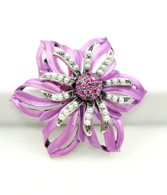 Broches broches alfileres esmalte púrpura y flor perla regalo para ella broche para mujer Foto 1 de 4