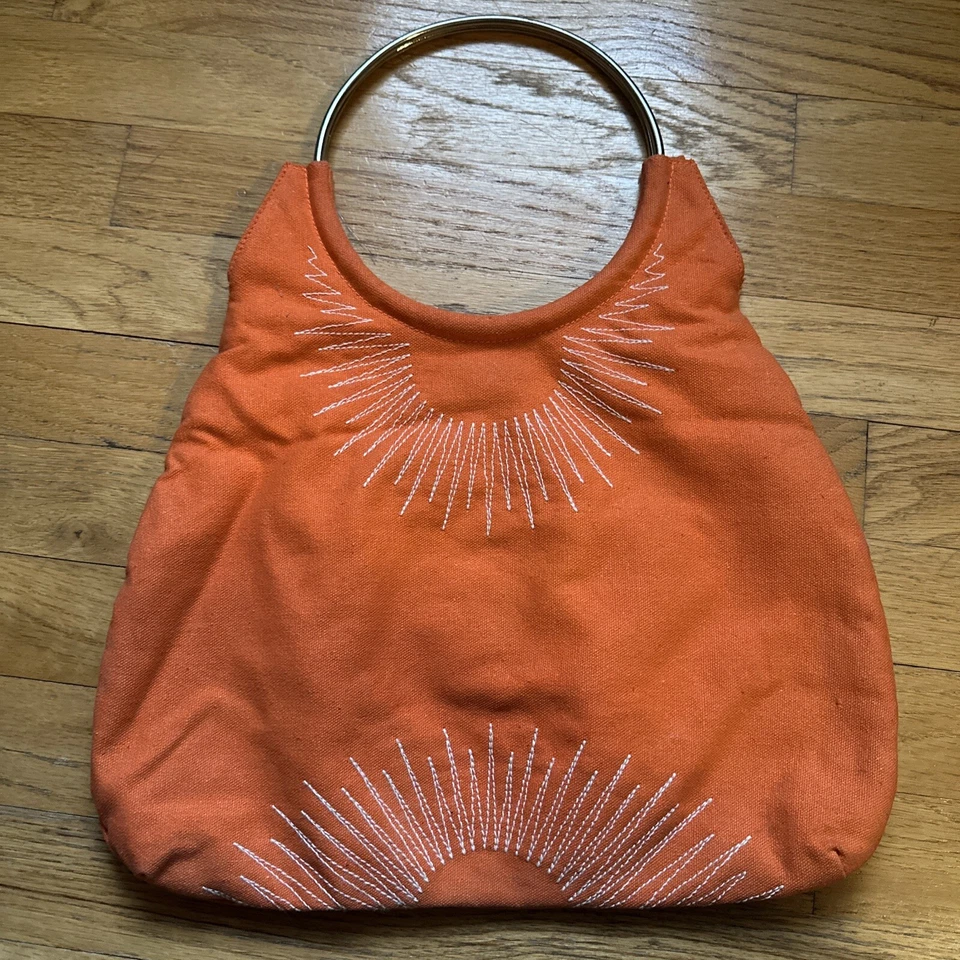 Barneys New York 橙色帆布手提包 带金属手柄。 — 第 1/3 张图片