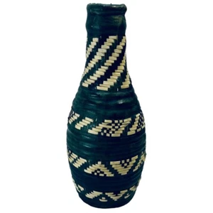 Vintage African Leather Weaved Wrapped Bottle Cultural Tribal Art Artifact 6.25” - Picture 1 of 11