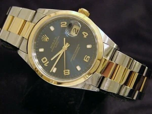 Rolex Date Herren 18K Gelbgold & Edelstahl Uhr blau arabisches Zifferblatt 15203 - Bild 1 von 5