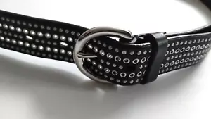 MASSIMO DUTTI * NEW * SIZE L WAIST 35.5" BLACK LEATHER LADIES STUDDED BELT - Picture 1 of 10