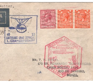 GRAF ZEPPELIN Treaty GB Air Mail 1933 Cover *3.SÜDAMERIKAFAHRT* Brazil Rio KZ411 - Picture 1 of 12