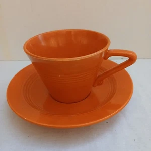 Vintage Homer Laughlin Harlekin Teetasse & Untertasse rot orange - Bild 1 von 9