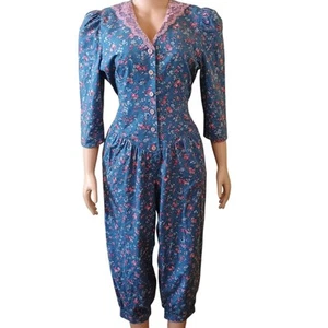 Vintage Ditsy Blue Floral Cottage Core Prairie Romper Medium - Picture 1 of 10