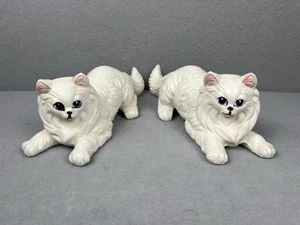 VTG Cat Figurines Pair 1980s Large 10.5” Ceramic White Long Hair Kittens Japan - Picture 1 of 8
