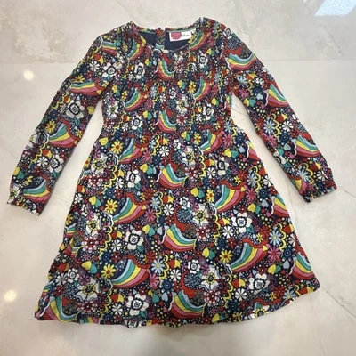 Mini Boden Girls 6-7Y Rainbow Floral Long Sleeve Dress Colorful Print Cotton - Image 1 of 4