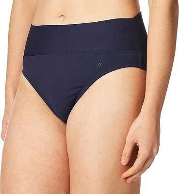 NEW Nautica Women's Tummy Control Bikini Bottom Swimsuit Brief, Navy Blue, Large - Image 1 of 3