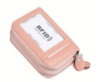Double Zipper RFID Card Holder Leather Wallet Med  for Women US FAST Shipping - Imagem 1 de 4