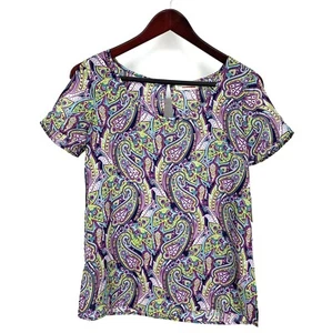 Camisa Top Nordstrom Bisagra Hombro Frío 100% Seda Púrpura Paisley XS NUEVA CON ETIQUETAS $78 - Imagen 1 de 8