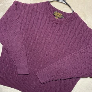 VINTAGE Eddie Bauer Sweater Mens XL Maroon Purple Cable Oarsman Fisherman Knit - Picture 1 of 11
