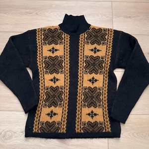 Vintage Janus Of Norway Virgin Wool Nordic Stampe Sweater Brown Hearts Mock Neck - Picture 1 of 6