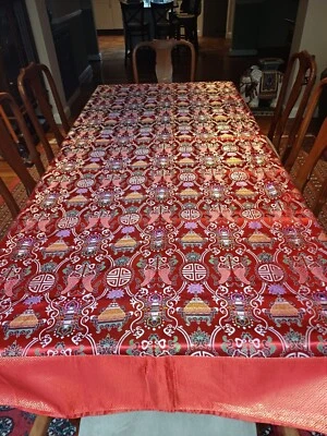 New Red Silk chinese oriental rectangular large table cloth 8-10 persons - Image 1 of 3