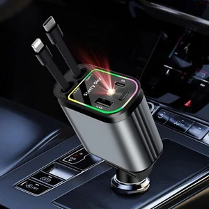 Retractable Chargeur Voiture Allume Cigare USB C Chargeur de Voiture 4 en 1 à... - Zdjęcie 1 z 7