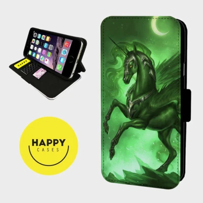 EINHORN UND MOND GRÜN - Kunstleder Flip Handyhülle - iPhone/Samsungs - Bild 1 von 4