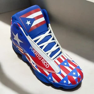 Puerto Rico Flag High-Top Athletic Sneakers for Men – Red, White, Blue Design - Picture 1 of 8