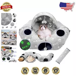 Multi-Shape Cat Tunnel Bed with Soft Flannel Cushion - Indoor Play Haven - Picture 1 of 11