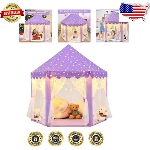Magical Purple Princess Play Tent with LED Star Lights - Kids Indoor/Outdoor Fun - Picture 1 of 7