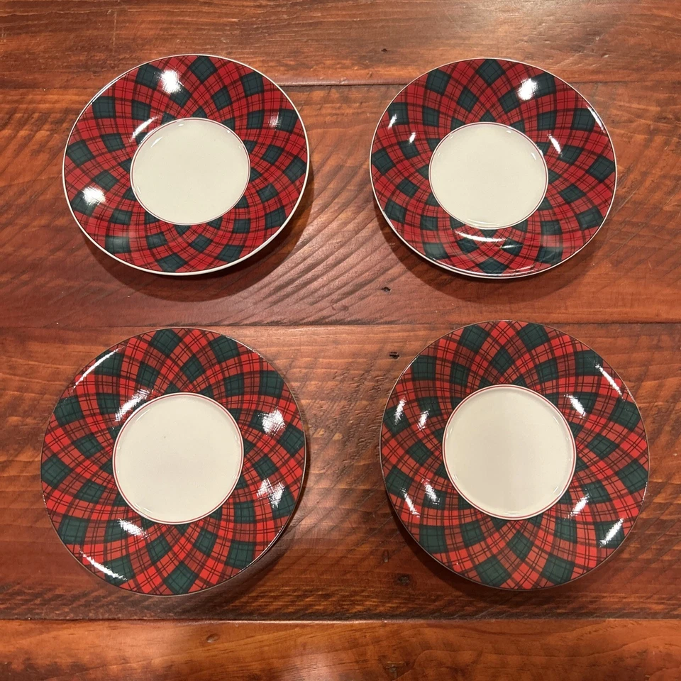 4 Platillos Sasaki Arita TARTÁN CUADROS 6.5" Charles Roberts Rojo Verde Navidad BONITO Foto 1 de 4