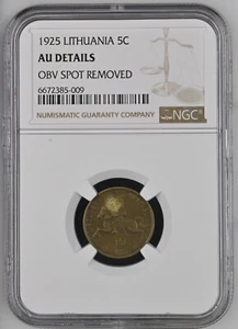 Lithuania 5 Centai 1925 NGC AU DETAILS OBV SPOT REMOVED - Picture 1 of 2