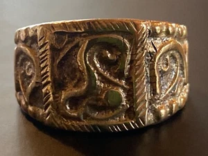 ANTIQUE GOLD FILLED?LARGE MEN RING HAND CARVED LOT SUN BOW ANCIENT NATIVE ESTATE - Picture 1 of 18
