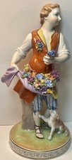 Dresden Fine Porcelain Carl Thieme Gardener’s Child Flowers &. Dog