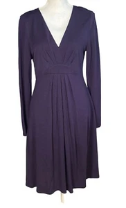 Elie Tahari Dress Size Medium Purple Wool Blend V-Neck Pleats Corpcore Preppy - Picture 1 of 9